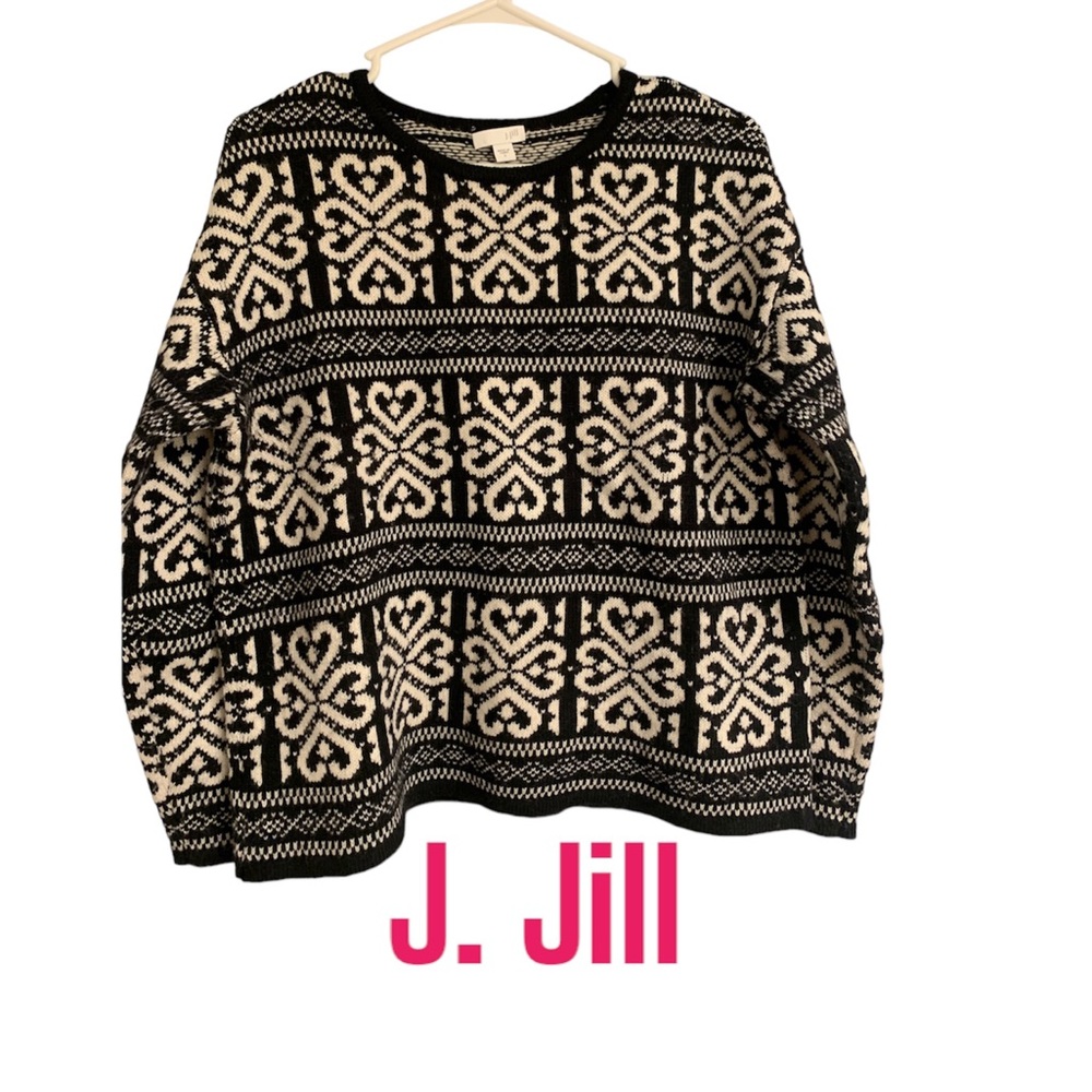 J. Jill small sweater, black and white geometric print